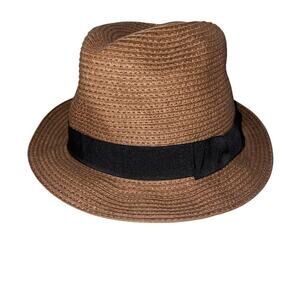 GU, tan brown straw paper gothic classic unisex fedora hat